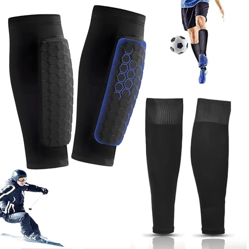 Lot de 2 paires de protège-tibias de football, chaussettes de football, manchons de compression en nid d'abeille pour enfants et adultes, pour jeux de ballon, débutants, course à pied, cyclisme