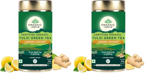 Image of ORGANIC INDIA Tulsi Green Tea Lemon Ginger 100 gm tin (Pack of 2)