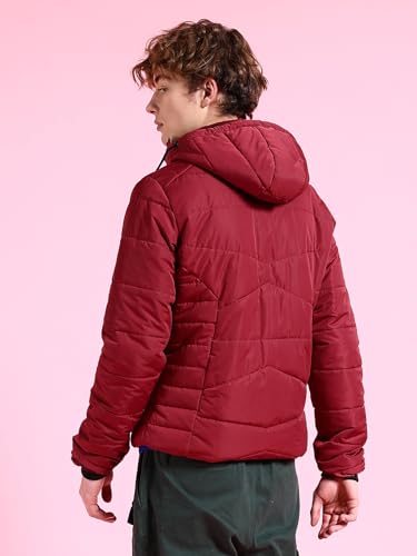 Image of The Indian Garage Co Men Black Regular Fit Solid Hooded Puffer Jacket