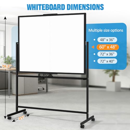 Image of Rolling Whiteboard 60 inch x 48 inch Sturdy Dry Erase White Board on Wheel