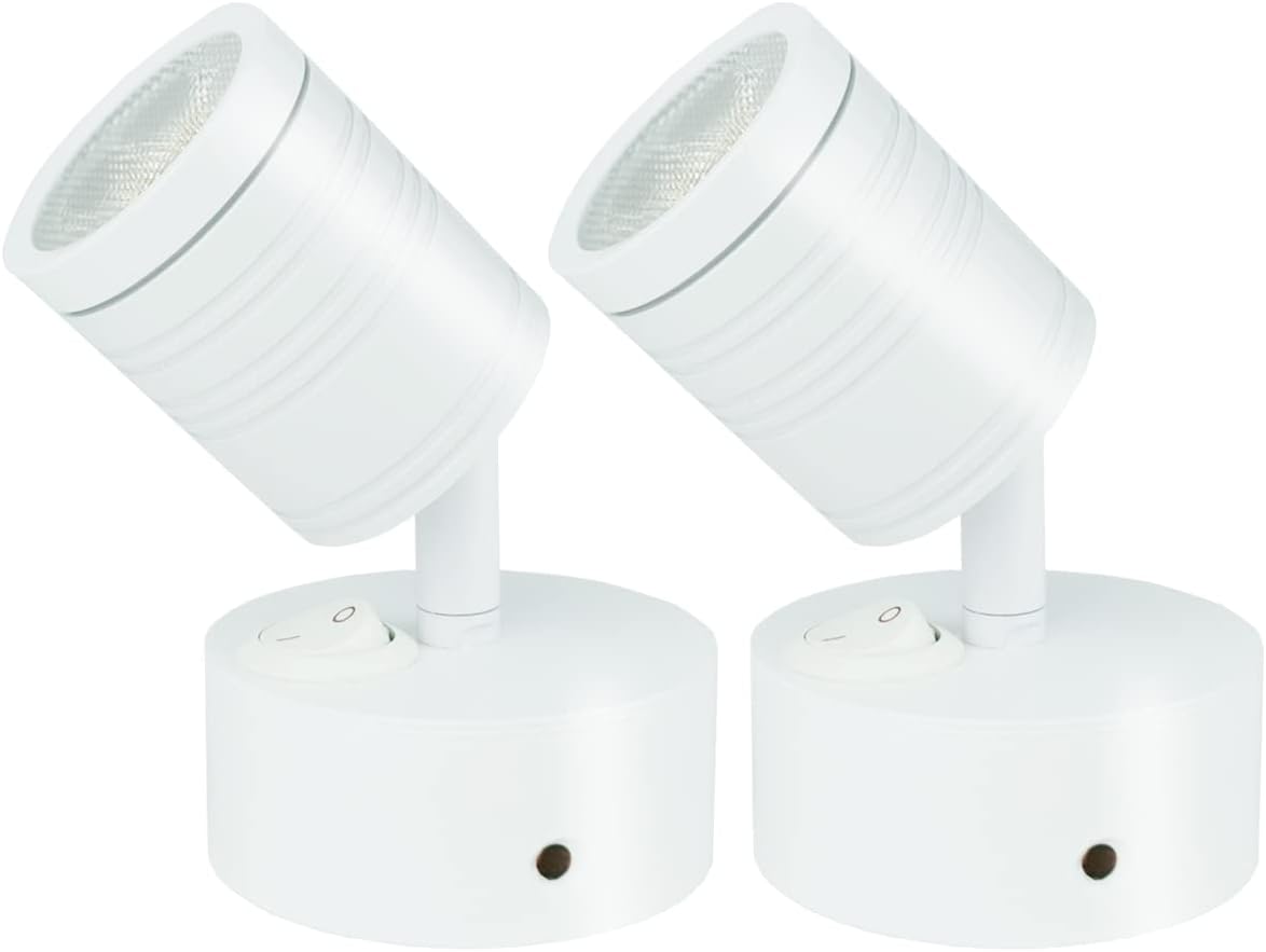 RV Interior Lights Warm White - 12v Reading Light Wall Mount Lamp for Camper Travel Trailer Boat Truck Bedside 3w LED Swivel with Switch, Pack of 2