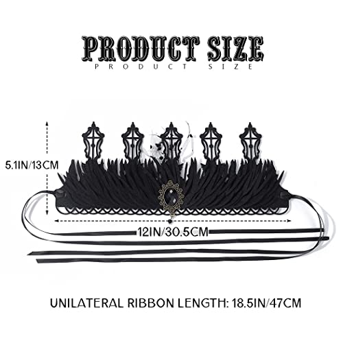 Catery Gothic Floral Headpiece Halloween Vintage Crown Lace Veil Headband Wind Black Crown Rhinestones Headbands Masquerade Cosplay Headdress Hair Accessories For Women And Girls #TOP1