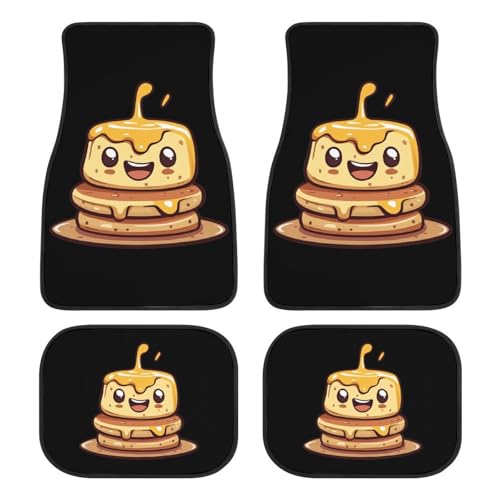 Juego de 4 alfombrillas antideslizantes delanteras y traseras para automóvil, diseño de panqueques y jarabes