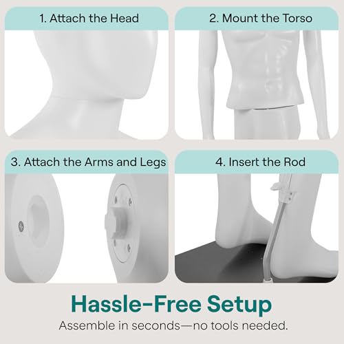 SereneLife Full Body Male Mannequin, Dress Form with Adjustable Posture, 360° Rotating Head, Flexible Hands & Legs for Easy Positioning, Durable Metal Base, Perfect for Clothing Shops, 73” by SereneLife - Image 5