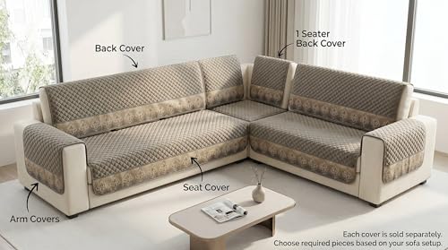 Image of Velvet L Shape 2+2 (4 Seater) Sofa Cover Fully Covered | Anti Skid Non Slip | Plain Mud Brown | Washable Furniture Protector