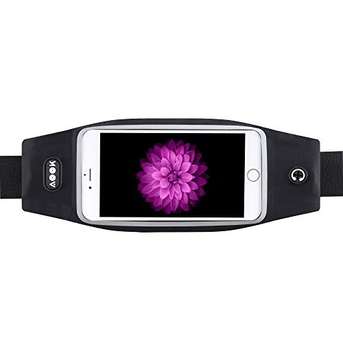 AOOK Running Belt Zipper Design/Transparent Touch Screen Window/Headphone Jack Fit for 4.7INCH/5.5INCH iPhone 7,6, 6S,6 Plus, 6S Plus, Samsung Galaxy S5,S6, S7,Edge