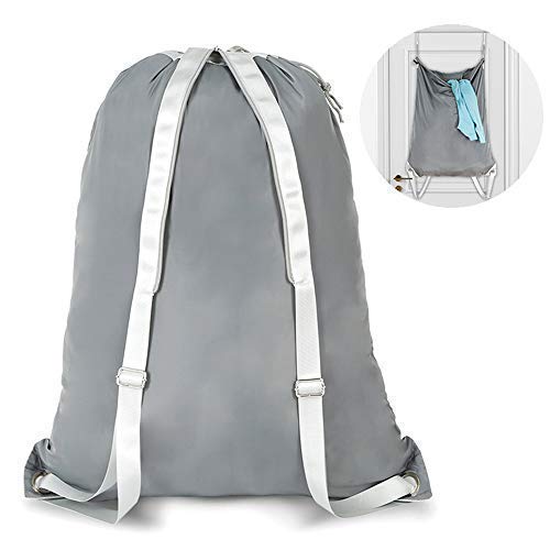Travel Laundry Bag Backpack Large Hanging Laundry Bag with Drawstring Closure Adjustable Shoulder Straps and Built-in Pocket Washable Foldable Utility for College,Laundry Room,Gym,Travel,Grey
