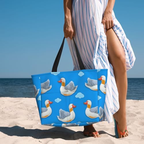 Bolso de playa impermeable con diseño de nube y cisne, bolso tote con cremallera, bolsa de viaje grande para semana para mujeres miniatura 2