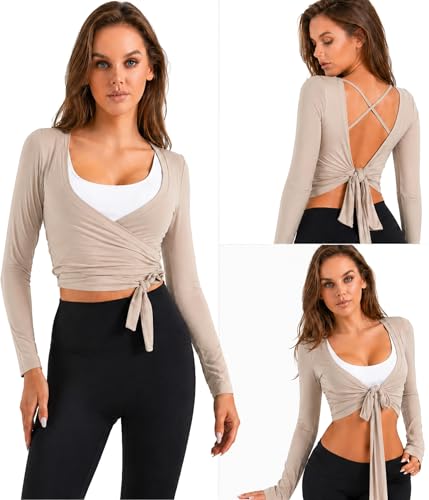 Image of Women Tie Front Shrug Long Sleeve Bolero Cardigan Lightweight Casual Tops
