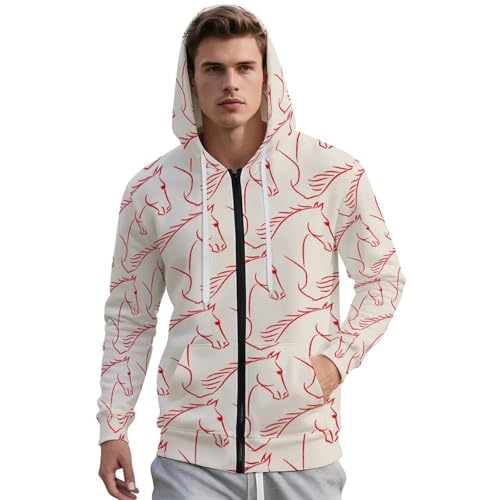 Hand Draw of Horses Lineart Men's Hoodies with Zipper Lightweight Long Sleeve Casual Sweatshirts2