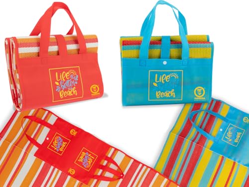 Teorema Giocattoli Stuoia Spiaggia 180x90 cm, con Manici, Chiusura a Borsa, Tappetino Mare Multicolore per Bambini e Adulti, Compatta, Lavabile e Salvaspazio
