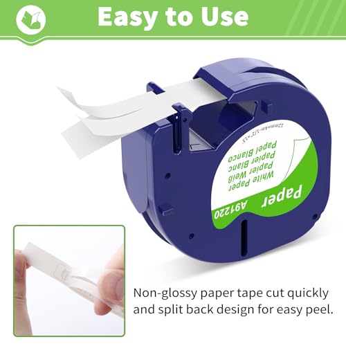 Aken A91220 Band Kompatibel mit Dymo Letratag Paper White 12mm x 4m, White Paper 91220, Kompatibel mit Dymo Etikettenband Papier Weiß für Letratag LT-100H LT-100T 200B XR