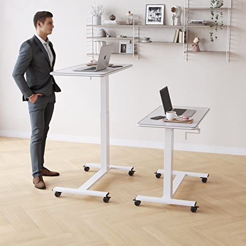 TigerDad Hospital Bed Table with Wheels, Adjustable Height Bedside Table Over Bed Desk Overbed Table Mobile Laptop Table for Bed Laptop Stand for Couch Hand Crank - Thumbnail 4