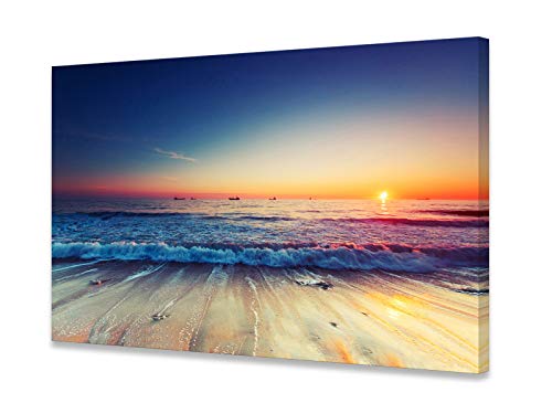 Baisuwallart S05781 Blue Ocean Seascape Canvas Prints Wall Art Sea Beach Pictures Sunset Waves Paintings for Living Room Bedroom Home Decorations Office Modern Framed Ready to Hang Artwork
