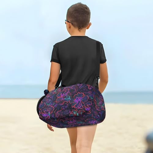 Duffle Bag for Boys or Girls with Shoes Compartment, Dard Purple Flower Sports Travel Bag Overnight4