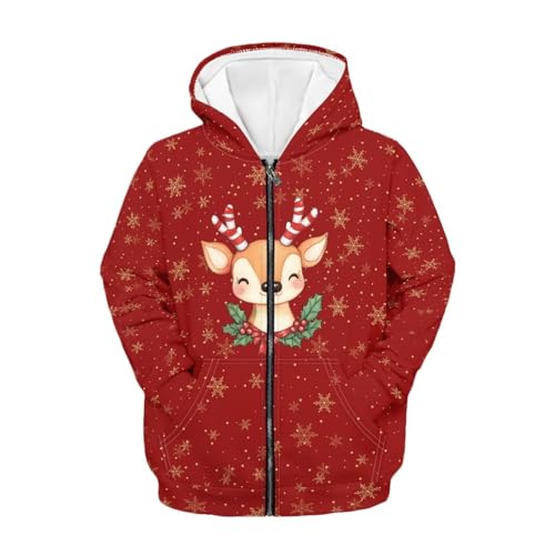 Kids Red Zip Up Hoodie Hoodies For Boys 6-16 Years Old Trendy Christmas Sweatshirt With Kangaroo Pocket