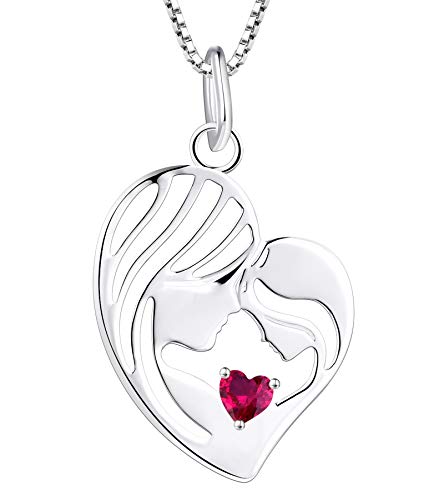 Yl Mother And Daughter Necklace 925 Sterling Silver Mum Hold Child Heart Pendant Created Ruby Necklace Gifts For Moms #TOP17