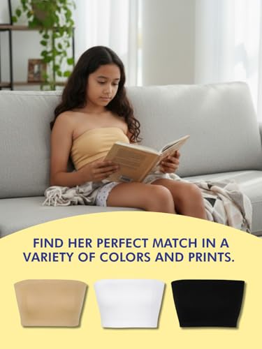 Image of mackly Girls Beginners Tube Bra (Pack of 2) | Soft Cotton Strapless Training Bra for Girls | Seamless, Non-Padded, Full Coverage | Ideal First Bra for Layering, School & Off-Shoulder Outfits