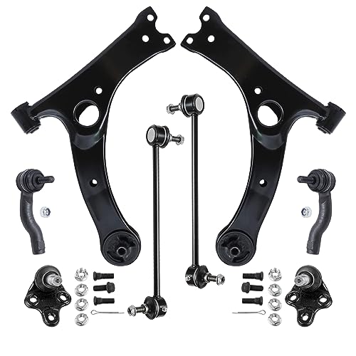 Image of Detroit Axle - Front End 8pc Suspension Kit for 2001-2005 Toyota Rav4 2002 2003 2004, 2 Lower Control Arms, 2 Lower Ball Joints, 2 Outer Tie Rods, 2 Sway Bar Links Replacement