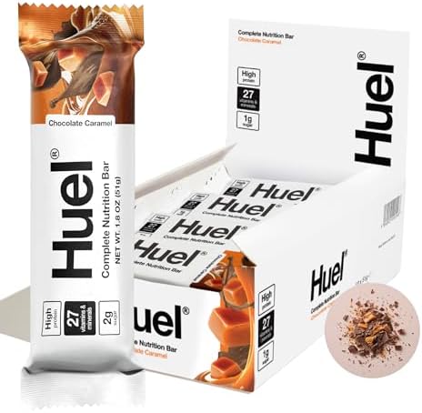 Huel Complete Nutrition Vegan Protein Bars | Peanut Caramel | 13g Protein | 27 Vitamins & Minerals, 2g Sugar, Non-GMO, 100% Plant Based Snack | 12 Pack
