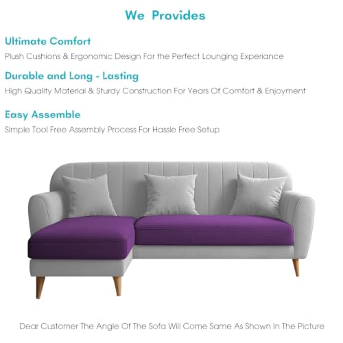 Image of Atticus LHS 4 Seater L Shape Sofa Set with Ottoman for Living Room (Purple Grey Fabric) Premium Fabric Sofa Set