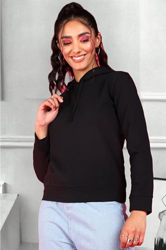 Image of POPWINGS Casual Solid Hooded Pocket Sweatshirt for Women || Women Sweatshirts Casual Wear ||Stylish Western Winter Wear Sweatshirts for Women