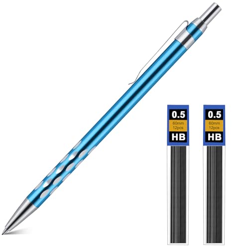 AOOSU Metalowy ołówek automatyczny 0,5 mm z 2 wkładami HB, dla dzieci, studentów, do rysowania, szkicowania, ilustrowania, architektury i pisania.