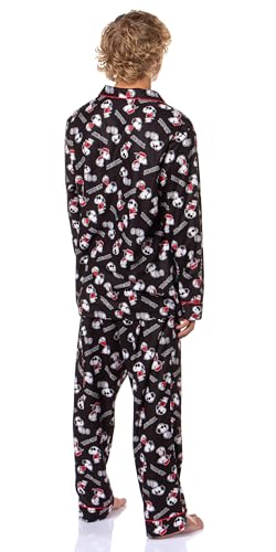 INTIMO Peanuts Men's Snoopy Joe Cool Classic Pajama Button-up Coat Top with Pants Lounge Sleep Set4