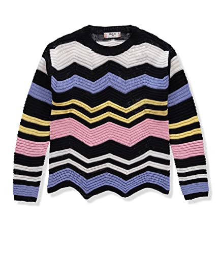 Jolie & Joy Girls Pullover Long Sleeve Crewneck Chevron Scallop Hem Knit Sweater