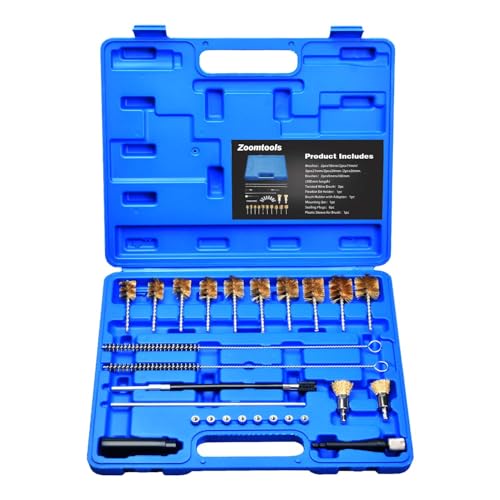 Zoomtools 26pc Ensemble d'outils de nettoyage pour sièges d'injecteurs universels - Kit de nettoyage d'injecteurs - Ensemble de nettoyage à brosse pour moteurs diesel