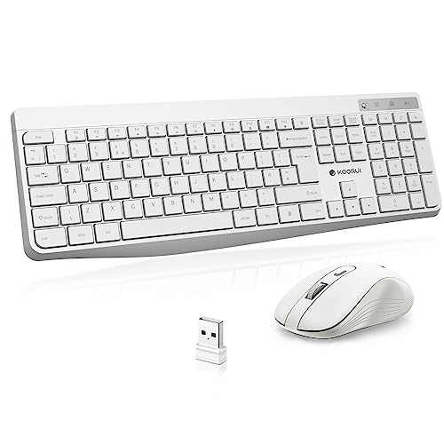 Teclado y ratón inalámbrico KOORUI silencioso de 2,4 GHz con diseño alemán QWERTZ blanco