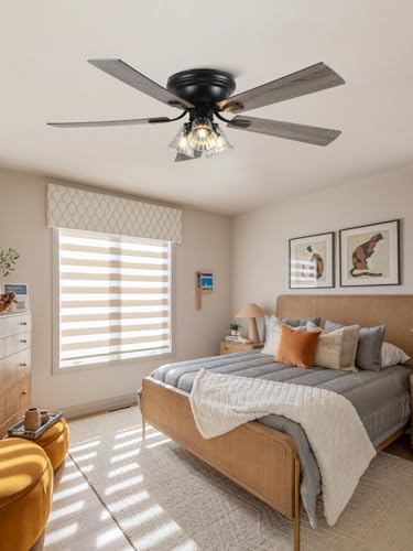 Image of 52'' Flush Mount Low Profile Farmhouse Ceiling Fan with Light