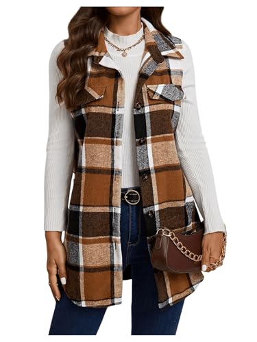 SOLY HUX Women's Plaid Vest Button Down Sleeveless Jacket Casual Outerwear