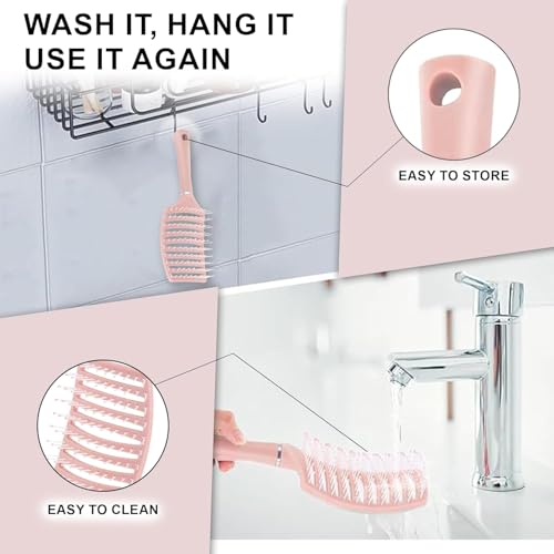 Image of OTAK Detangling Hair Brush for Women Men Kids, Curly Hair Brush Wet Dry Styling Comb, Anti Breakage Scalp Massager, Frizz Control Grooming Tool, Portable Salon Home Travel Accessory - Pink