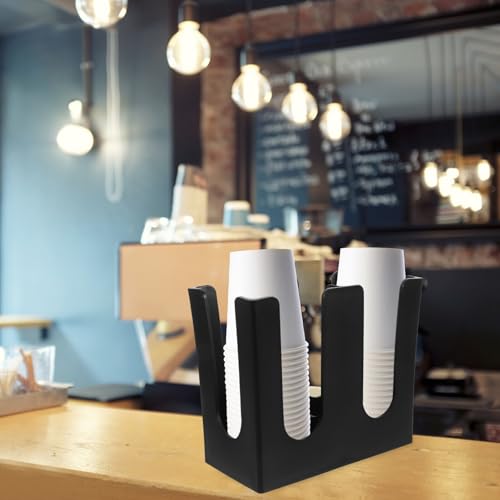 Distributeur de gobelets grande capacité à 2 compartiments en plastique noir robuste - 5