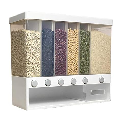 YOUGE Rice Dispenser Food Dispenser, Wall-Mounted Rice Storage Tank 6-Grid, Automatic Rice Dispenser Grain Storage Bin, Home Kitchen Storage Tank Cover