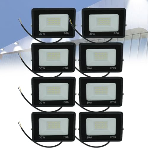 Foco de Trabajo for Exteriores de 30 W con Montaje en muñón IP66 Resistente al Agua for Patio Garaje y Estadio(8pack)