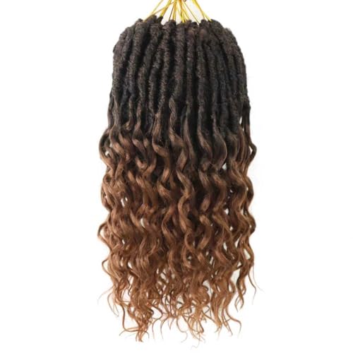 Deep Faux Locs Crochet Hair 12 Inch 8 Packs Goddess Locs Crochet Hair Soft Locs Crochet Braids with Curly Ends Pre Looped Deep Wavy Crochet Hair for Black Women(12 Inch,Black mixed Dark Brown)