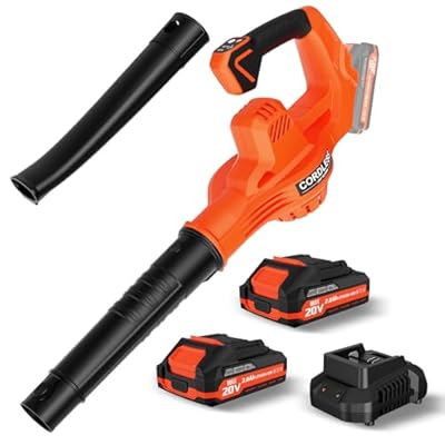 Leaf Blower Cordless with 2 * 20V Battery and Charger, Battery Powered Electric Leaf Blowers with 2 Speeds for Lawn Care, Yard, Sidewalk and Snow Blowing