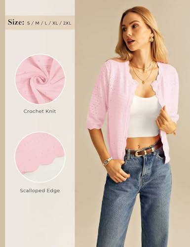 Image of GRACE KARIN Womens 3 /4 Sleeve Cardigan Sweater, Lightweight Cropped Cardigan Trendy, Dressy Casual Crochet Bolero Shrugs