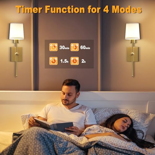 Image of Wireless Rechargeable sconces Wall Decor Set of 2, 5200mAh Battery Wall Sconce with Remote & Timer, Wall Lights Operated for Bedroom, Living Room, Hallway, Bathroom, Gold