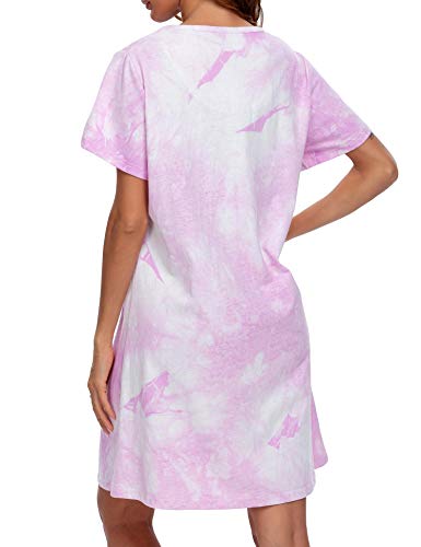 Image of ENJOYNIGHT Womens Short Sleeve Nightgown Tie Dye Nightshirt Nursing Sleepshirts Breastfeeding Sleep Dress