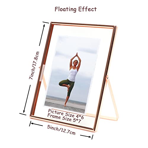 Ahago Floating Photo Frame (2 Set, Rose Gold, 5"X7") , For Multiple Photo Sizes (4X6, 3X5,2X3), Vertical Adjustable Tabletop/Shelf Photo Frame, Classy Gift Choice For Father's Day, Home Or Wedding Decoration #TOP1