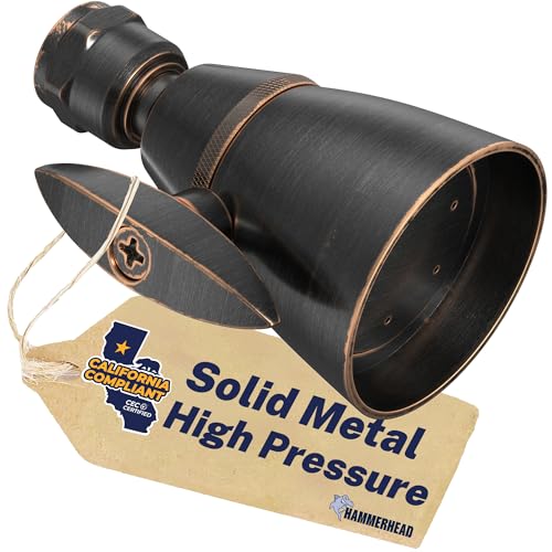 Image of HammerHead Showers SOLID METAL 2 Inch High Pressure Shower Heads OIL RUBBED BRONZE - California Compliant 1.75 GPM Low Flow Rate High Flow Shower Head with ADJUSTABLE SPRAY PATTERN Fixed Shower Head