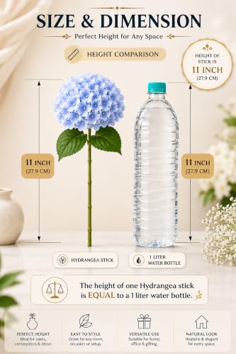 Image of Divyakosh 3 Hydrangea Flower Sticks (Vases Not Included), Artificial Flowers Bunch, Artificial Flower for Vase, Luxury Floral Arrangement, Living Room Office Dining Table Centerpiece Home Decor