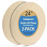 Falling in Art Unfinished Round Birch Wood Panels Kit for Painting, Wooden Canvas 2 Pack of 24 Studio 3/4' Deep, Cradle Boards for Pouring, Art, Crafts, Burning and More