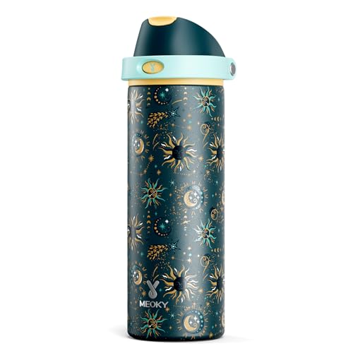 Image of 24 oz Insulated Water Bottle with Straw: Meoky Stainless Steel Metal Water Bottle with 2-in-1 Lid - Leak Proof, Cold for 24 Hours, Protective Silicone Base, BPA-Free for Sports Travel Car, Tarot