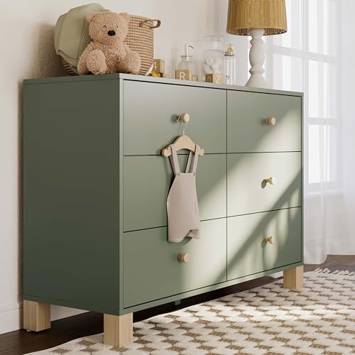 image for Storkcraft California 6-Drawer Double Dresser (Olive with Driftwood) -