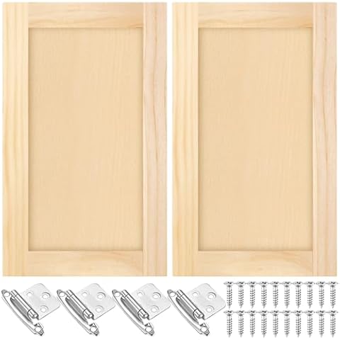 Cinnvoice 2 Pcs 13.25'' W x 22.5'' H Unfinished Pine Kitchen Cabinet Door Replacement with 4 Pcs Cabinet Hinges Wood Shaker Door Front Replacement for Kitchen, Bathroom, Vanity Cover