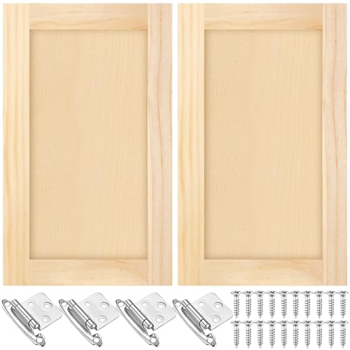 Cinnvoice 2 Pcs 13.25 W x 22.5 H Unfinished Pine Kitchen Cabinet Door Replacement with 4 Pcs Cabinet Hinges Wood Shaker Door Front Replacement for Kitchen Bathroom Vanity
